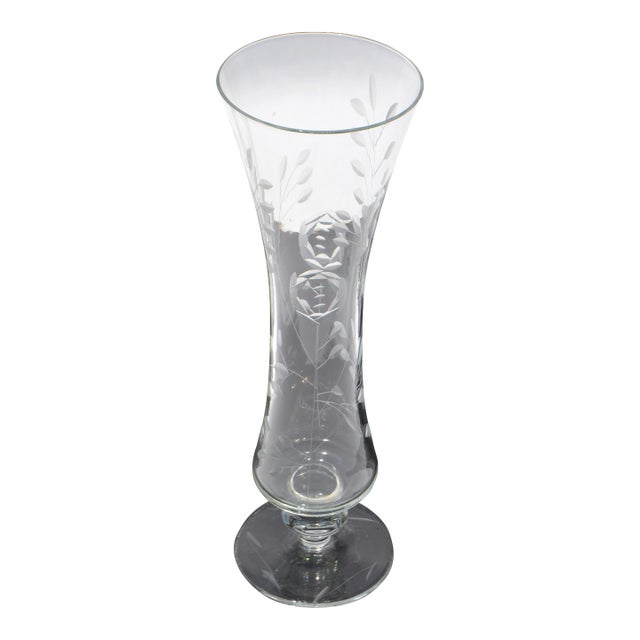 1940s Flemington Fine Hand Blown Etched Art Glass Vase Art Deco America For Sale