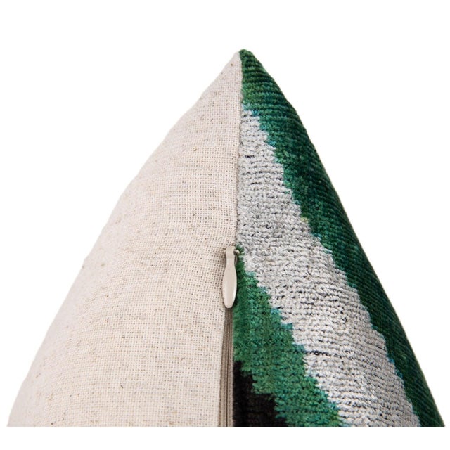 Handmade Geometric Silk Velvet Pillow 16x24, Down Feather Insert, Green-Blue Design For Sale - Image 4 of 5