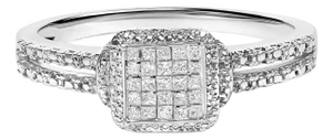 .925 Sterling Silver 1/4 Cttw Princess-cut Diamond Composite Ring with Beaded Halo (H-I Color, SI1-SI2 Clarity) - Size 12
