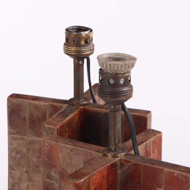 2000 - 2009 Contemporary Mica Covered Table Lamps in the Manner of Jean-Michel Frank - a Pair For Sale - Image 5 of 6