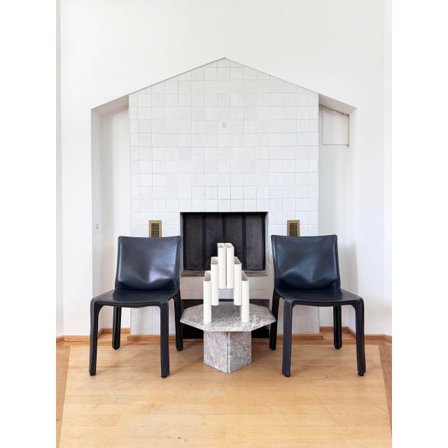 Late 20th Century Cassina Cab 412 Chairs Mario Bellini Matte Black DRK Grey Leather Pair, 2 Chairs For Sale - Image 6 of 11