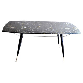 Dining Table with Hexagonal Wooden Feet & Brass Terminals, 1960s For Sale