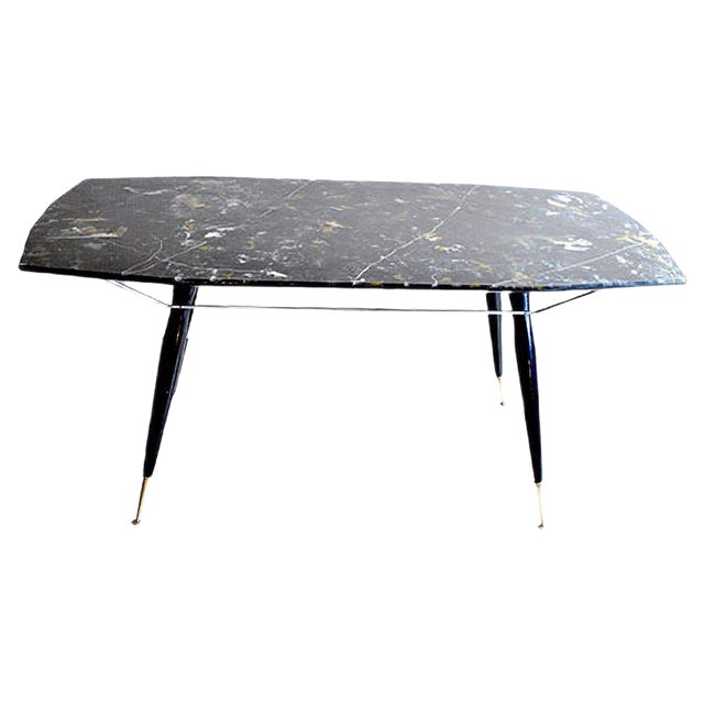 Dining Table with Hexagonal Wooden Feet & Brass Terminals, 1960s For Sale