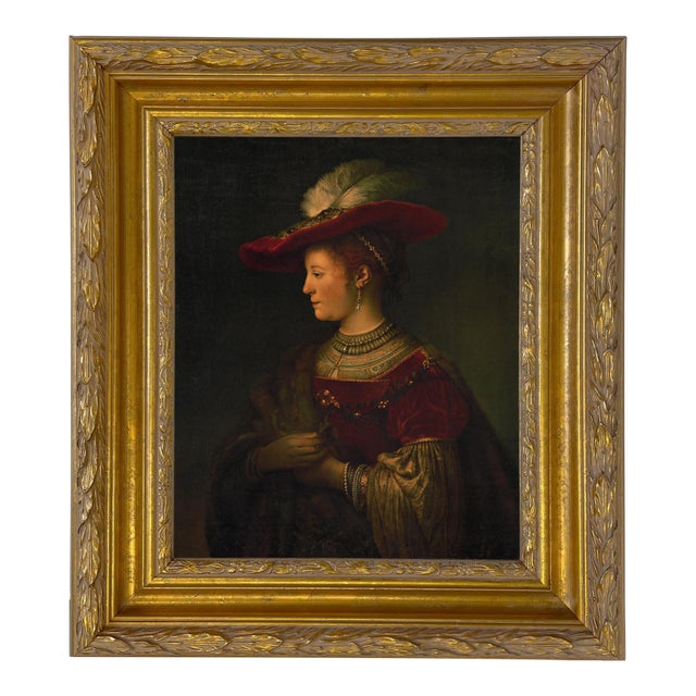 Framed Portrait Print on Canvas, Saskia Van Uylenburgh, 11x14", Gold and Gesso Frame For Sale