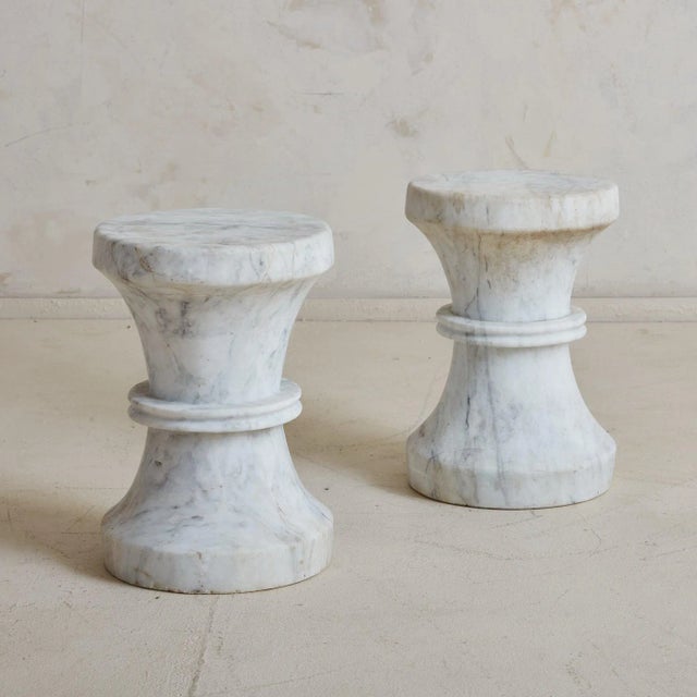 Petite Italian White Carrara Marble Stool, Italy 20th Century For Sale - Image 4 of 11