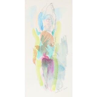 "Yoga" 20th Century Watercolor and Charcoal Minimalist Colorful Abstract For Sale