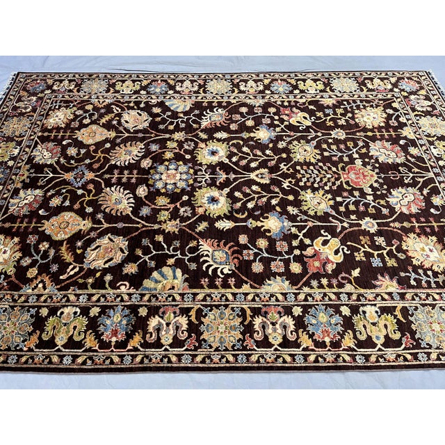 Black and Gold Afghan Sultani Wool Rug, Natural Dye Persian Floral Design, 6′7″ × 9′8″ For Sale - Image 4 of 15