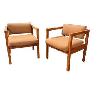 Pair of 1970s Upholstered Oak Accent Chairs For Sale