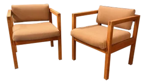 Pair of 1970s Upholstered Oak Accent Chairs