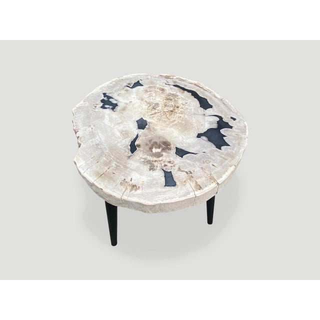 Beautiful petrified wood slab with contrasting colors set on a metal base. As with a diamond, we polish the highest...