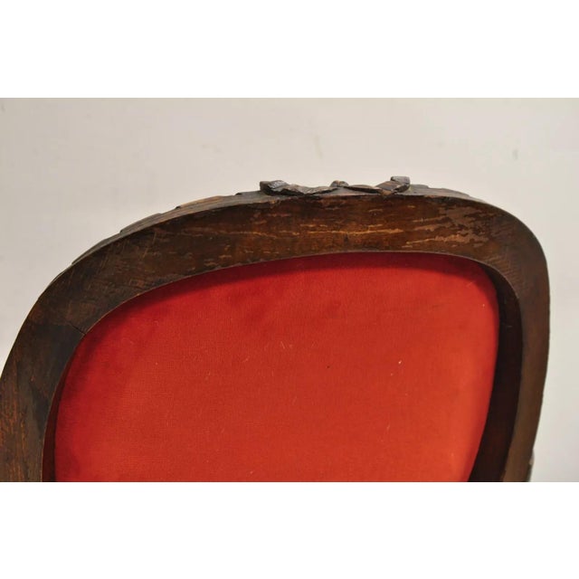 Late 19th Century Antique French Louis XVI Style Carved Walnut Needlepoint Red Fauteuil Armchair For Sale - Image 9 of 12