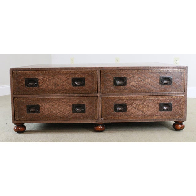 Maitland Smith Distressed Brown Tooled Leather Campaign ...