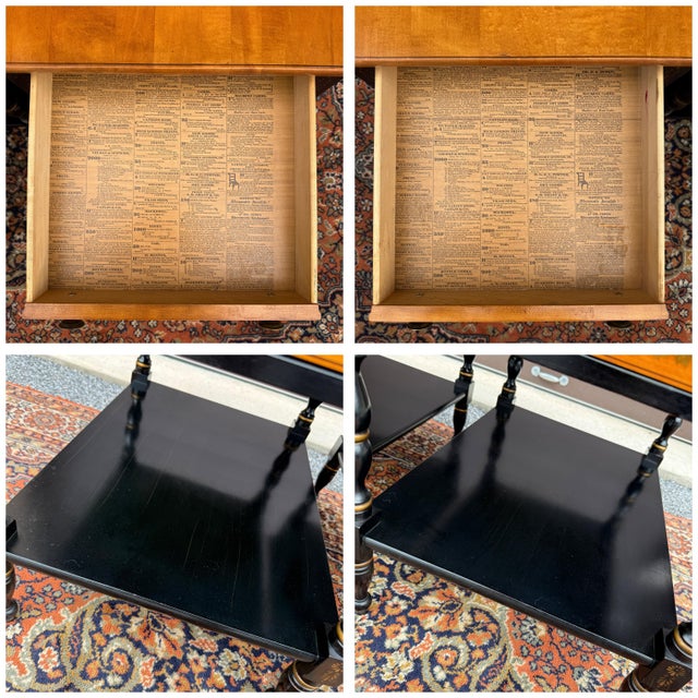 Black Vintage L. Hitchcock Country Farmhouse Solid Maple 1 Drawer Side Tables in Black / Harvest Maple - A Pair For Sale - Image 8 of 17