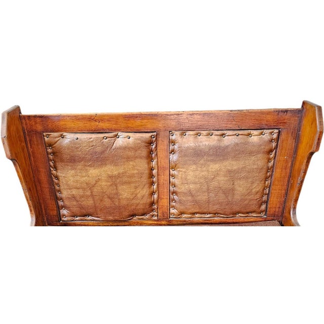 Pair of Antique Architectural Church Pew Benches, Turn of the Century Country Pine Two-Seater Settles For Sale - Image 9 of 16