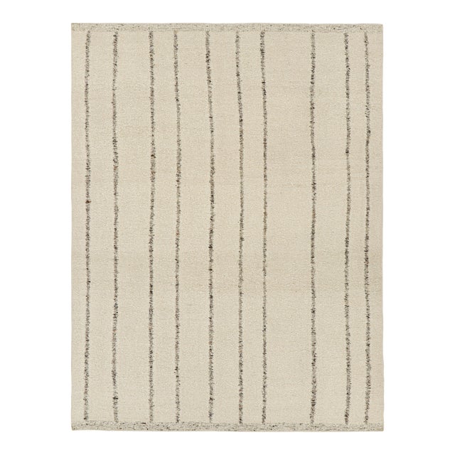 Rug & Kilim’s Contemporary Kilim in Cream and White With Stripes For Sale