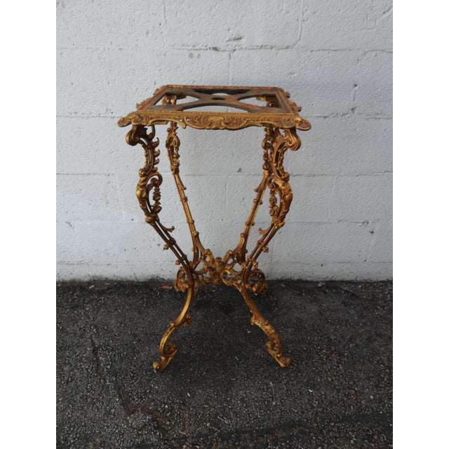 Victorian Marble Top Gold Leaf Finish Flower Statue Stand Pedestal Table 6018 For Sale - Image 12 of 16