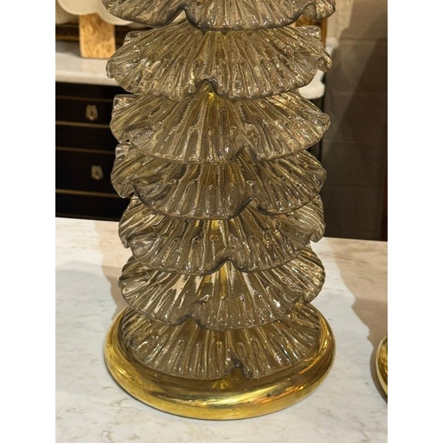 Pair of Murano Fume’ Glass “Ruffle” Lamps For Sale - Image 4 of 6