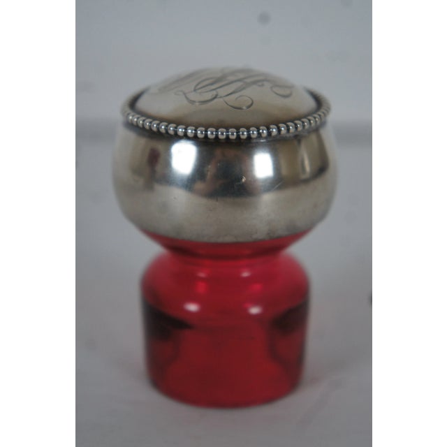 Antique American Sterling Silver & Cranberry Glass 114 Perfume Vanity Bottle 58g For Sale - Image 9 of 12