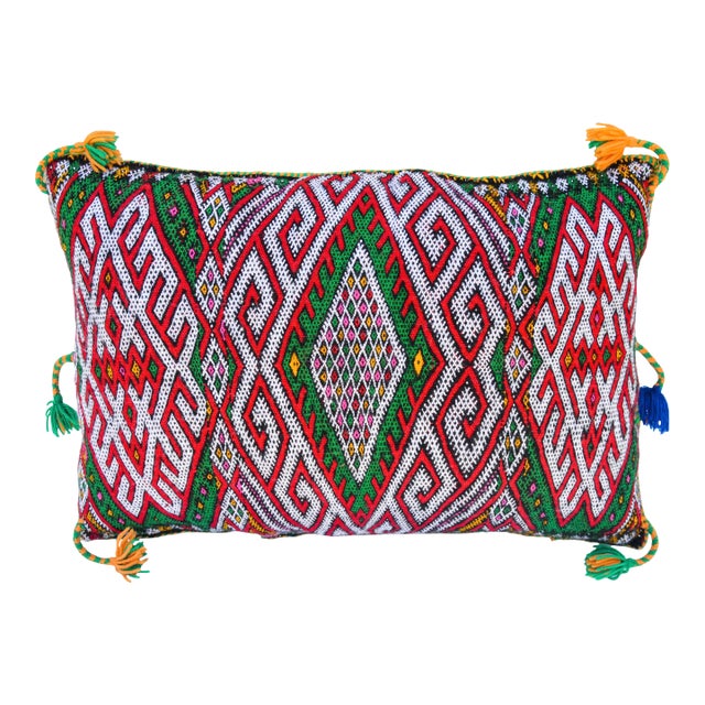 Mid 20th Century Diamond-Patterned Pillow With Colorful Berber Tattoos For Sale