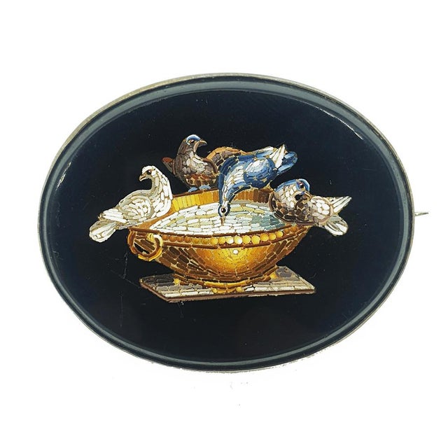 Micromosaic Plinys Doves Brooch, 1860s For Sale - Image 4 of 4