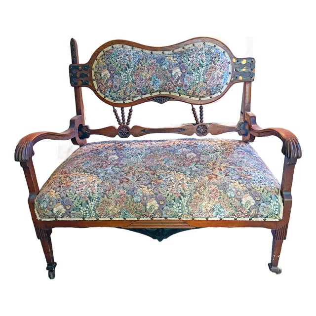 Antique Oak Arts & Crafts Settee / Loveseat For Sale