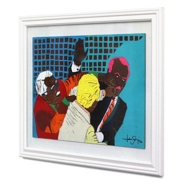 Wood Disagreement - Colorful Vibrant Figurative Mixed Media Textural Art Original Artwork by Fabio Coruzzi For Sale - Image 7 of 9