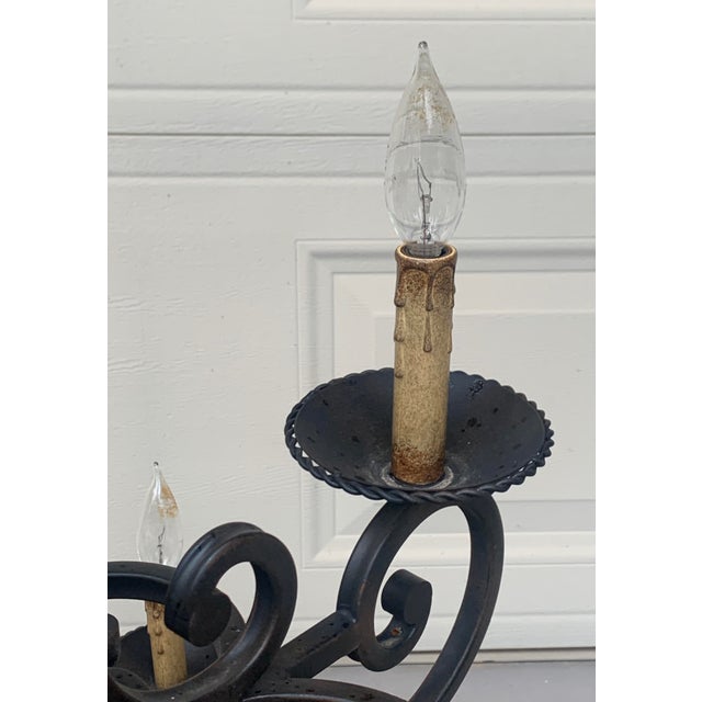 Late 20th Century Large Black Wrought Iron Chandelier With 12 Lights For Sale - Image 5 of 9