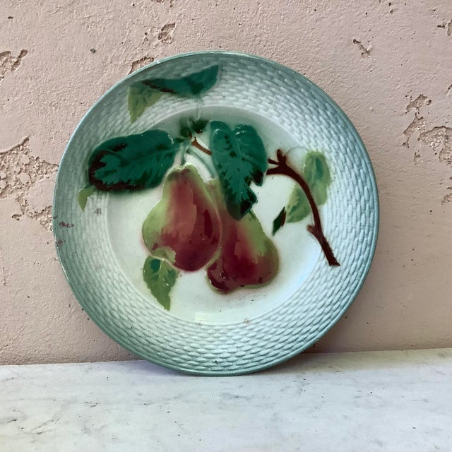 1930s 1930 Majolica Pear Plate Saint Amand For Sale - Image 5 of 5