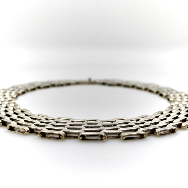 Modern Vintage Sterling Silver Taxco Wide-Link Collar Necklace For Sale - Image 3 of 9