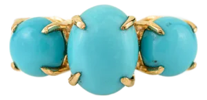 3.32 Ct Three Stone Turquoise Claw Set Engagement Ring in 14k Solid Gold Size 7