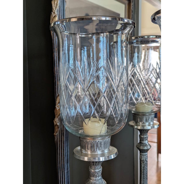 Vintage 1990s Etched Glass Hurricane Candle Holders - a Pair For Sale In New York - Image 6 of 9