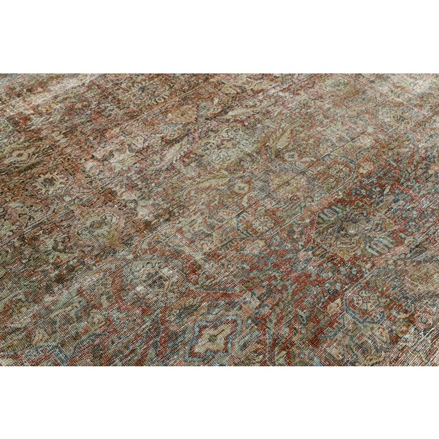 Antique Mahal Wool Rug With Muted Terracotta & Sage Palette For Sale - Image 9 of 11