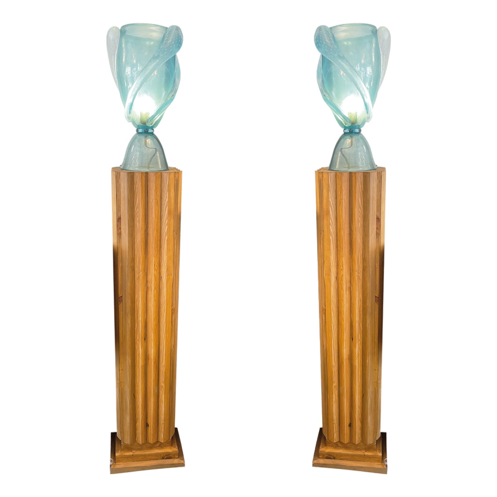 Art Deco Style Wooden Column Floor Lamps, 1970s, Set of 2 | Chairish