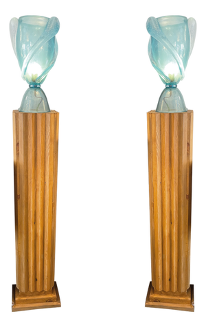 Art Deco Style Wooden Column Floor Lamps, 1970s, Set of 2