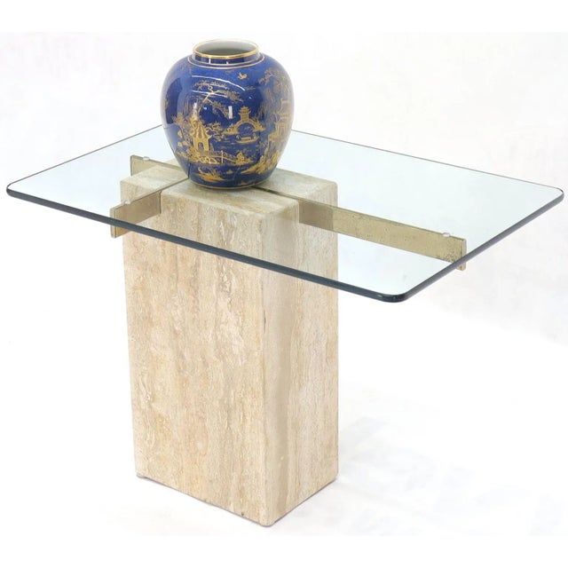 Travertine Base Glass Top MidCentury Modern Side Table Chairish