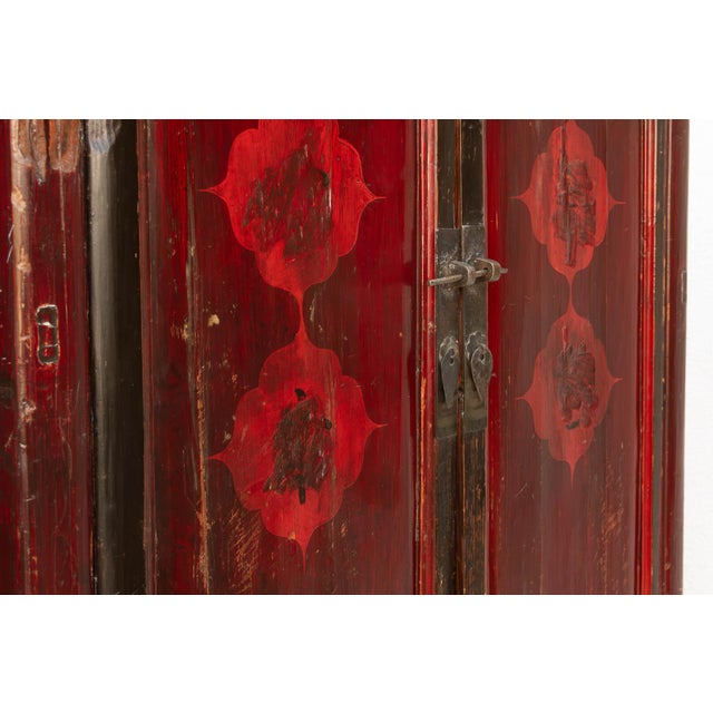 Early 19th Century Antique Painted Medallions Red Lacquer Tall Cabinet For Sale - Image 5 of 10