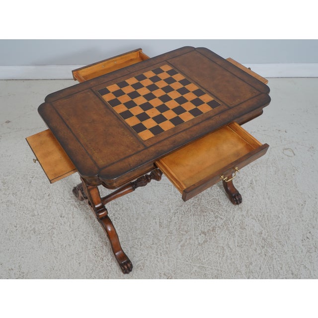 Traditional Leather Wrapped Inlaid Mahogany Games Table For Sale - Image 3 of 18