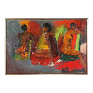 MCM Oil on Canvas Painting of Three Figures, Artist Signed