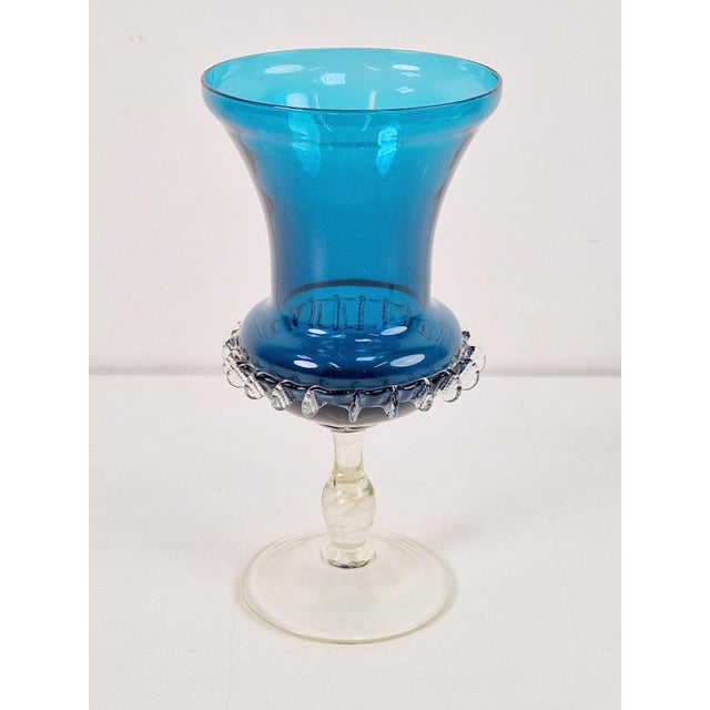 Mid Century Blue Murano Glass Vase Mouth Blown 1960 Rare Add a touch of Italian art to your collection with this beautiful...