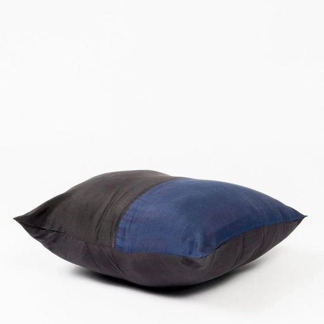 Aakar Mor Black & Indigo Color Block Mulberry Silk Pillow For Sale - Image 4 of 6