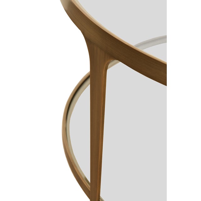 Contemporary Matthew Izzo Home Stacey Round Antique Brass and Glass Two Tier Top Coffee Table For Sale - Image 3 of 3