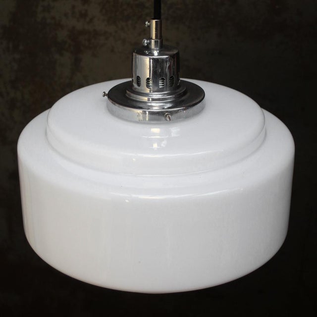 Vintage Art Deco White Opaline Glass Pendant Lamps For Sale - Image 5 of 8