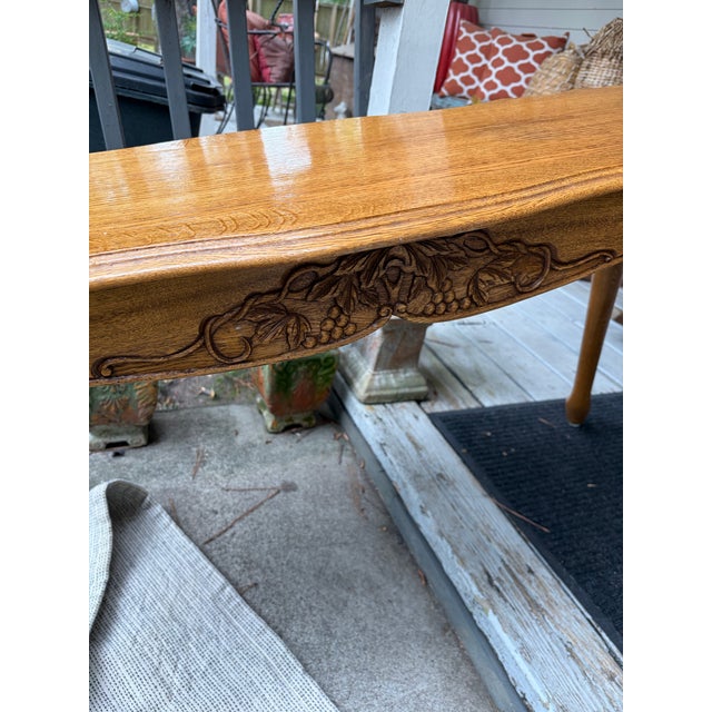 1970s Golden Oak Console Table With Decorative Design Motiff For Sale In Houston - Image 6 of 11