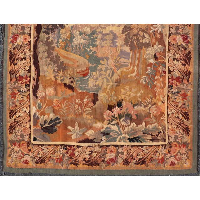 Art Nouveau Antique French Tapestry With Woodland Landscape and Swan Design For Sale - Image 3 of 15