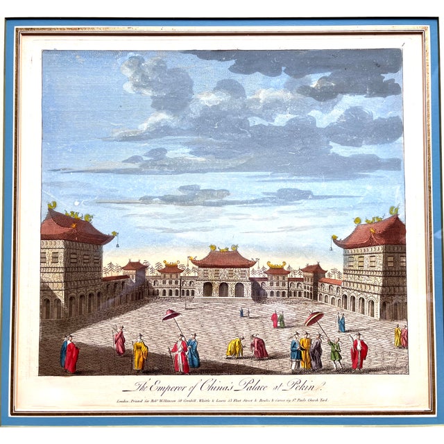 This fabulous original hand-colored antique English engraving is of The Emperor of China's Palace at Peking. Custom matted...
