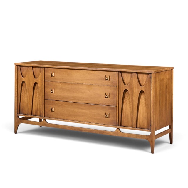 Mid-Century Modern Broyhill Brasilia Mid Century Walnut and Brass 66 Inch Credenza For Sale - Image 3 of 8