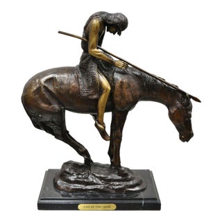 End of the Trail James Earl Fraser 14" Sculpture Bronze Marble Statue Theodore For Sale