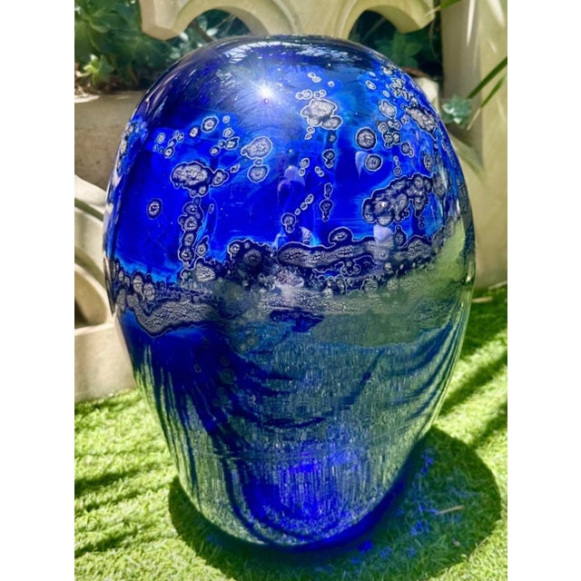 Rare Large Kent F. Ipsen Cobalt Blue Studio Glass Vase, Signed & Dated 1977 – Richmond Va • 15¼" For Sale In San Diego - Image 6 of 18