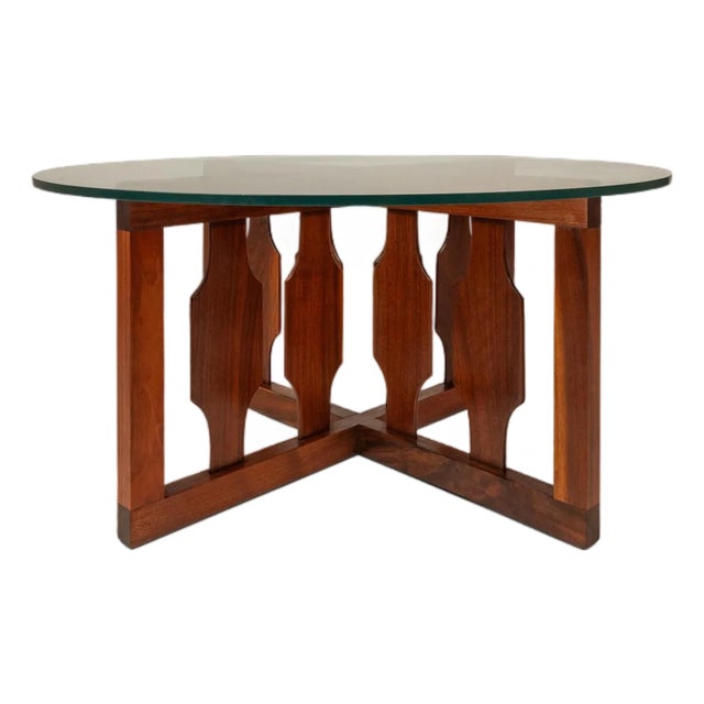 Mid-Century Modern Sculptural Coffee Table in Walnut W/ Glass Top Attributed to Adrian Pearsall for Craft Associates, Usa, C. 1960s For Sale