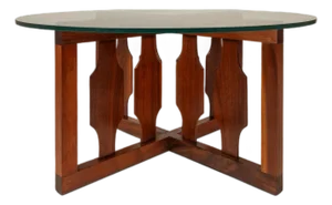 Mid-Century Modern Sculptural Coffee Table in Walnut W/ Glass Top Attributed to Adrian Pearsall for Craft Associates, Usa, C. 1960s